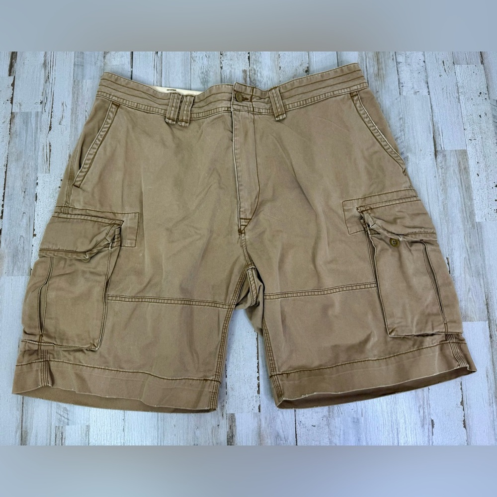 Vintage Polo Ralph Lauren Cargo Shorts Mens 42 Tan Pocket Zip 10”